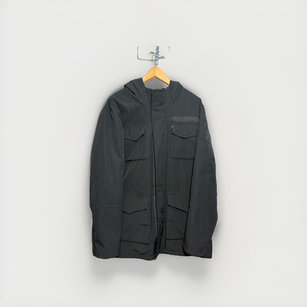 Levis Jacket Mens XL Black Hooded Arctic Cloth Sherpa Lined Field Parka